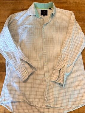 Tattersall London Men's White green blue Button-Down Shirt size 16 32/33